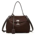 Borsa a tracolla Kelly in camoscio marrone scuro, elegante borsa grande da donna chic. - 28*12*20 / Caffè (piccolo con fibbia argento)