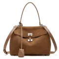 Elegante borsa a tracolla in camoscio marrone da donna con serratura metallica e manico chic. - 28*12*20 / Marrone caramello (piccolo con fibbia argento)