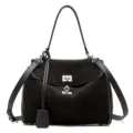 Borsa a tracolla in camoscio nero da donna, elegante borsa a mano con manico e chiusura a lucchetto. - 28*12*20 / Nero piccolo (piccolo con fibbia argento)