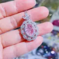 Charmanter pinker Zirkon Halsketten Anhänger elegantes europäisches Silber Schmuck für Damen - Rosa Crackle-Stein