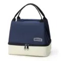 Dubbellaagse geïsoleerde lunchtas, blauwe en beige draagbare bento maaltijdkoeltas variant. - Marineblauw - Contrastkleurige dubbellaagse koeltas