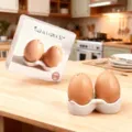 Ensemble de salières et poivrières en céramique en forme d'œuf avec support pour cuisine - Ensemble de 2 pièces (pot à 2 trous + pot à 3 trous) / Couleur Œuf Naturel