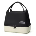 Zwarte en beige geïsoleerde koeltas, dubbellaagse draagbare bento-tas voor kantoor en picknick. - Zwart - Contrastkleurige dubbellaagse koeltas
