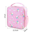 Pink unicorn lunch bag with side mesh pocket, portable thermal bento tote for students. - Pink