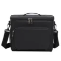 Black insulated lunch bag, portable cooler bag with shoulder strap and multiple pockets. - Black