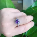 Klassischer 2-Karat lila Zirkonia Heiligenschein Ring verstellbarer Modeschmuck Hauptbild - Einstellbar Offen / Lila Blau