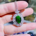 Grün Zirkon Oval Anhänger Halskette Elegant Mode Frauen Schmuck Geschenk Zubehör - Grün