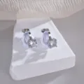 AAA Zirkon Vierkrappen Ohrstecker Klassisch Minimalistisch Silber Beschichtet Neu - Ohrclip Stil (E436) / 6mm / Weiß