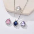 Detailed closeup of exquisite teardrop cubic zirconia pendant necklace set with colorful stones. - Pendant Only / Blue