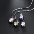 Versilberte AAA Zirkonia Halskette Set mit bunten runden Anhängern Modeschmuck. - Mit Boxkette / Gelb