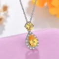 Klassische silberne Tropfen gelbe Zirkonia Anhänger Halskette elegante Halo Schmuck - Halskette / Gelb
