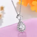 Klassische silberne Zirkonia Tropfen Anhänger Halskette elegante glänzende Kristall Schmuck - Halskette / Weiß