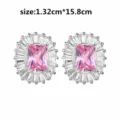 Pendientes de plata con circonita rosa y halo de cristal para joyas de moda de mujer elegante. - Rosa Plata Poste
