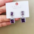S925 Silber Nadel Quadratisch Lila Zirkon Ohrringe Europäische Mode Eleganter Schmuck Geschenk - Lila