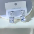 S925 Silber Nadel quadratische Zirkon Ohrringe, elegante doppellagige Kristall Ohrhänger. - Weiß