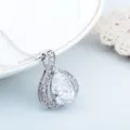 Silberner birnenförmiger Zirkonia Anhänger Halskette Damen Mode Schmuck elegantes Geschenk - Titanstahl Kette / Weiß
