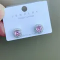 Koreanische 925 Silber Nadel rosa Zirkonia Ohrstecker, elegante Damen Schmuck Accessoires - E696 Rund-Stil / Rosa
