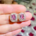 Orecchini a lobo in zircone rosa S925 ago in argento cristallo gioielli festa - Zirconia Rosa Placcato Oro Perno Argento