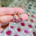 Niedliche Hasen Zirkonia Ohrstecker fuer Damen, glitzernde rosa Stein Schmuck Accessoires. - Ohrstecker / Echt Vergoldet / Rosa