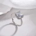 Stunning square cut CZ diamond halo ring, elegant adjustable silver ring for daily wear. - White Zircon