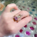 Süßer Hasen-Offener Ring mit rosa Zirkon glänzender Silberfarbe verstellbarer Modeschmuck - Ring / Echt Vergoldet / Rosa