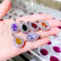 Colorful pear-shaped zircon pendant necklace featuring sparkling double-halo stones held in hand. - Pendant Only (Without Chain) / White