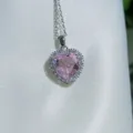 Rosa Herz Zirkon Kristall Anhanger Halskette Silber Kette Damen Mode Schmuck - Rosa Kristall Versilbert Mit Titanstahlkette