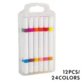 Set di 12 pennarelli acrilici a doppia punta con scatola trasparente portatile per arte. - 12 Pz (24 Colori)