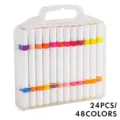 Set 24 Pennarelli a Doppia Punta 48 Colori con Custodia di Plastica Trasparente per Disegno - 24 Pz (48 Colori)