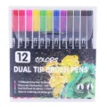 Set de 12 Rotuladores de Doble Punta Pincel Acuarela para Dibujo Arte Escuela Material - Doce colores / Cuerpo de bolígrafo negro