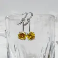 Kupfer eingelegte gelbe Zirkonia Ohrringe, schick geometrischer Schmuck für Damen. - Goldgelb Palladium Weiß
