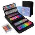 Colored gel pen set with black storage case and coloring book for drawing and DIY art. - 80 Colors CD Case Set with Refills & Sketchbook