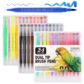 Set de 24 rotuladores de doble punta acuarela pincel y punta fina para dibujo y arte creativo - Caja de 24 Colores / 24 Colores