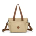 Borsa shopper in tela da donna grande capacità borsa a tracolla casual con tasche multiple - Kaki