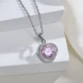 Glänzender rosa Zirkonia Anhänger Halskette in Silber, elegante Mode Schmuck Hauptansicht - Rosa