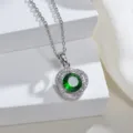 Silberne grüne Zirkonia Anhänger Halskette, glitzernder Halo Edelstein Schmuck Variante - Nur Anhänger (Ohne Kette) / Grün
