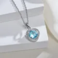 Hellblaue Zirkon Anhänger Halskette mit Silberkette und funkelndem Pavé-Design für Damen. - Hellblau
