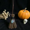 Miniature witch broom Halloween hanging ornament with crystal pendant for home party decor - Broom (Fluorite) / 13*4cm