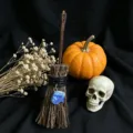 Miniature witch broom detail with blue crystal stone, perfect for Halloween spooky decor. - Broom (Lapis Lazuli) / 13*4cm