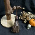 Halloween miniature broom ornament with pendant for holiday party desktop decor detail view - Silver Metal Pendant Style / 13*4cm