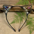Handmade crystal cat ears headband, wire-wrapped aura quartz hair hoop for women party styling. - Dark Blue + Dark Purple