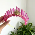 Pink crystal crown headband with gold wire and bee decor for festival party and daily wear. - Rose Red With Gold Bee