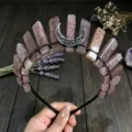 Natural crystal crown headband detail pink quartz crescent moon festival party hair accessories - Strawberry Quartz And Black Moon