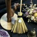 Mini witch broom car hanging ornament detailed view with white crystal pendant and Wicca style props. - About 15cm / Broom + White Turquoise