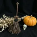 Halloween miniature decorative broom ornament with crystal pendant and natural twigs for party. - Broom (Tiger's Eye) / 13*4cm