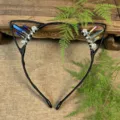 Handmade black cat ear crystal headband with wire-wrapped quartz stones for women fashion wear. - Dark Blue + Multicolor