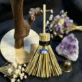 Mini witch broom car pendant with blue crystal charm Wicca pagan hanging ornament decoration. - About 15cm / Broom With Lapis Lazuli
