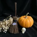 Mini witch broom Halloween decoration with crystal pendant and pumpkin props for holiday styling. - Broom (Amethyst) / 13*4cm