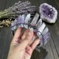 Natural amethyst crystal crown headband with black wire and moon pendant detail shot. - Light Amethyst And Black Moon