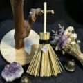 Mini Wicca witch broom hanging ornament with crystal heart pendant for car decor and home decor. - About 15cm / Broom with Rose Quartz